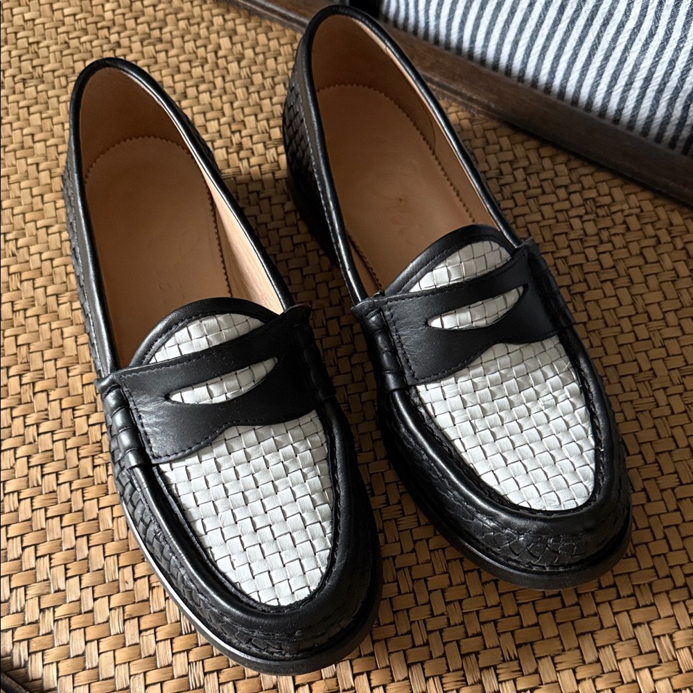 J. Crew Black and White Textured Loafers